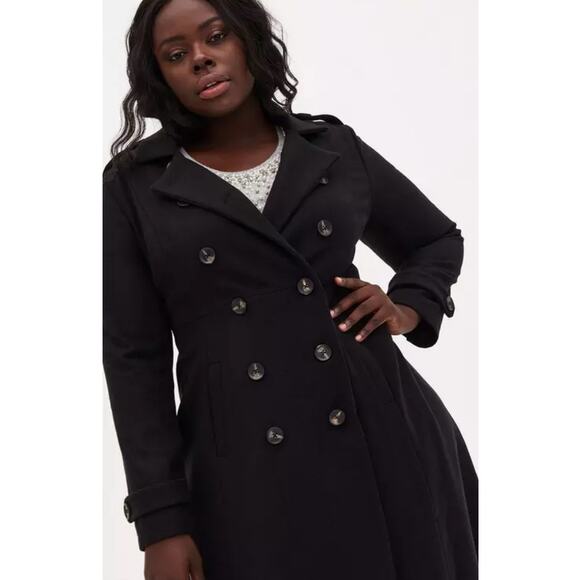 torrid Jackets & Blazers - TORRID 3X 22 24 plus FIT FLARE MILITARY FIT COAT WOOL heavy Black Midi $129 NWT